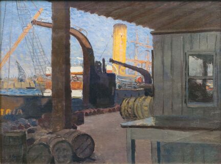 Steamship in the Port of Hamburg.