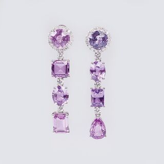 A Pair of Earpendants with Pink Sapphires and Diamonds