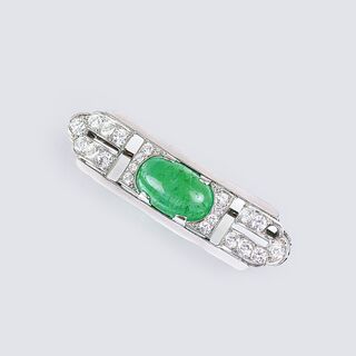 An Art-déco Diamond Emerald Brooch