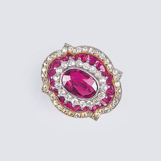 A fine antique Diamond Brooch with Natural Rubies