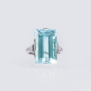 Art-déco Aquamarin-Diamant-Ring