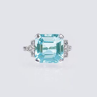 Art-déco Aquamarin-Ring mit Diamanten