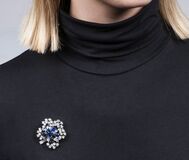A Vintage Clove Brooch with Sapphires and Diamonds - image 2