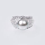 A Diamond Ring with Tahiti Pearl - image 1