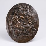 An Oval Relief With a Satyr Playing Music