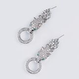A Pair of Diamond Emerald Earrings 'Panther' with matching Pendant on Necklace - image 2