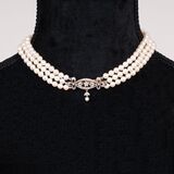 Perlen-Collier mit Jugendstil Diamant-Schließe - Bild 3