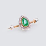 An antique Emerald Diamond Brooch - image 2