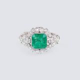 An Art-déco Emerald Diamond Ring - image 1