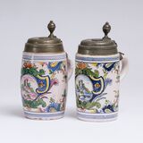 Pair of Faience Tankards  with Castle View