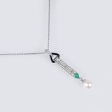 An Art-déco Emerald Diamond Pendant with Pearl - image 1