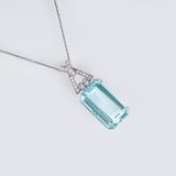 An Art-déco Aquamarine Diamond Pendant on Necklace - image 1