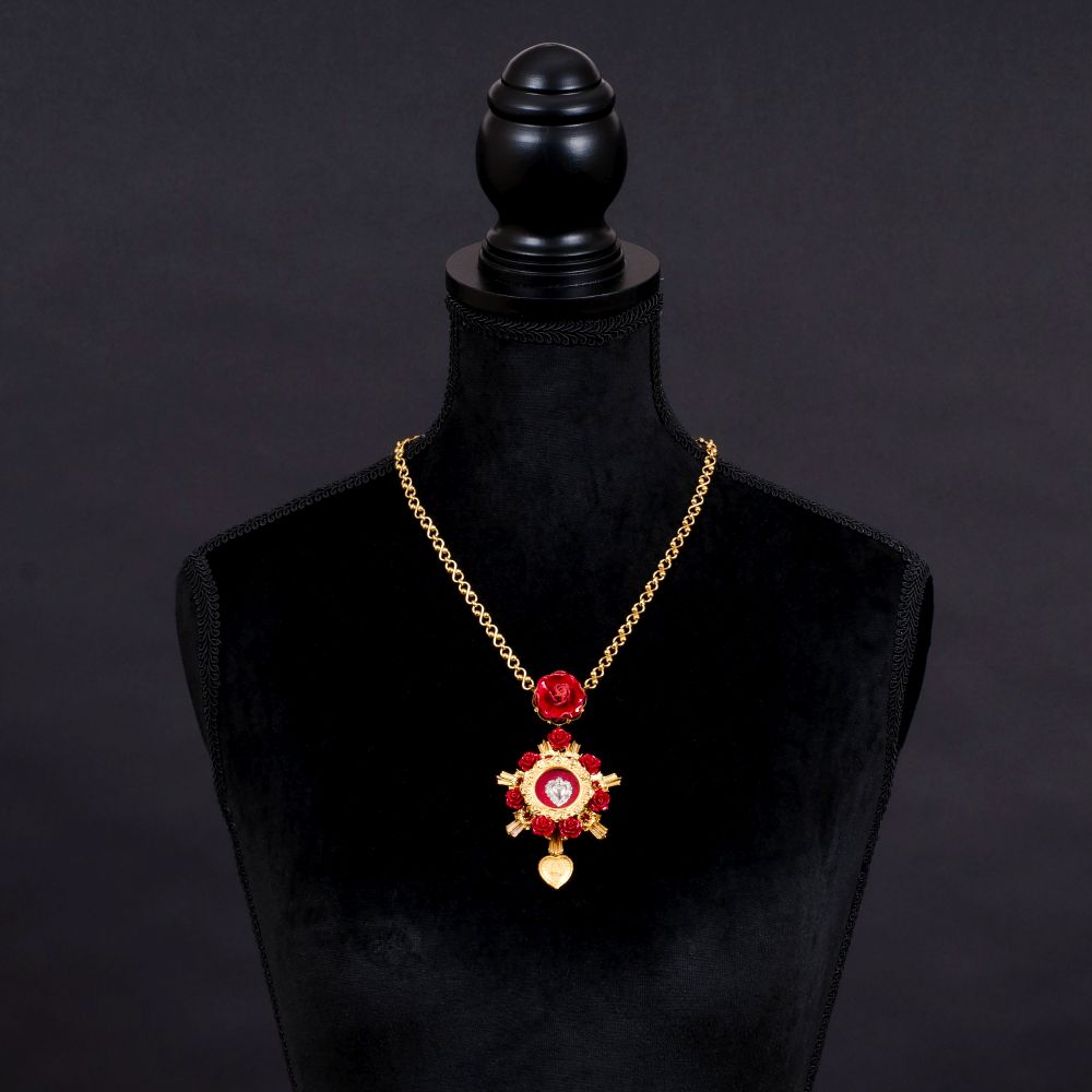 A Devotion Necklace with heart and rose ornament 'Good Luck' - image 2