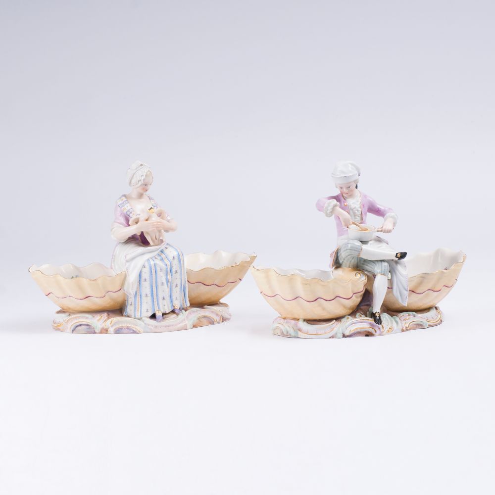 Michel Victor Acier - A Pair of Spice Bowls 'Cook and Cookess between Two Musselshells A Pair of Spice Bowls 'Cook and Cookess between Two Musselshells