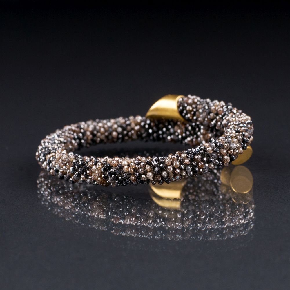 Susanna Dünne - A Diamond Cuff Bangle with Gold Applications A Diamond Cuff Bangle with Gold Applications