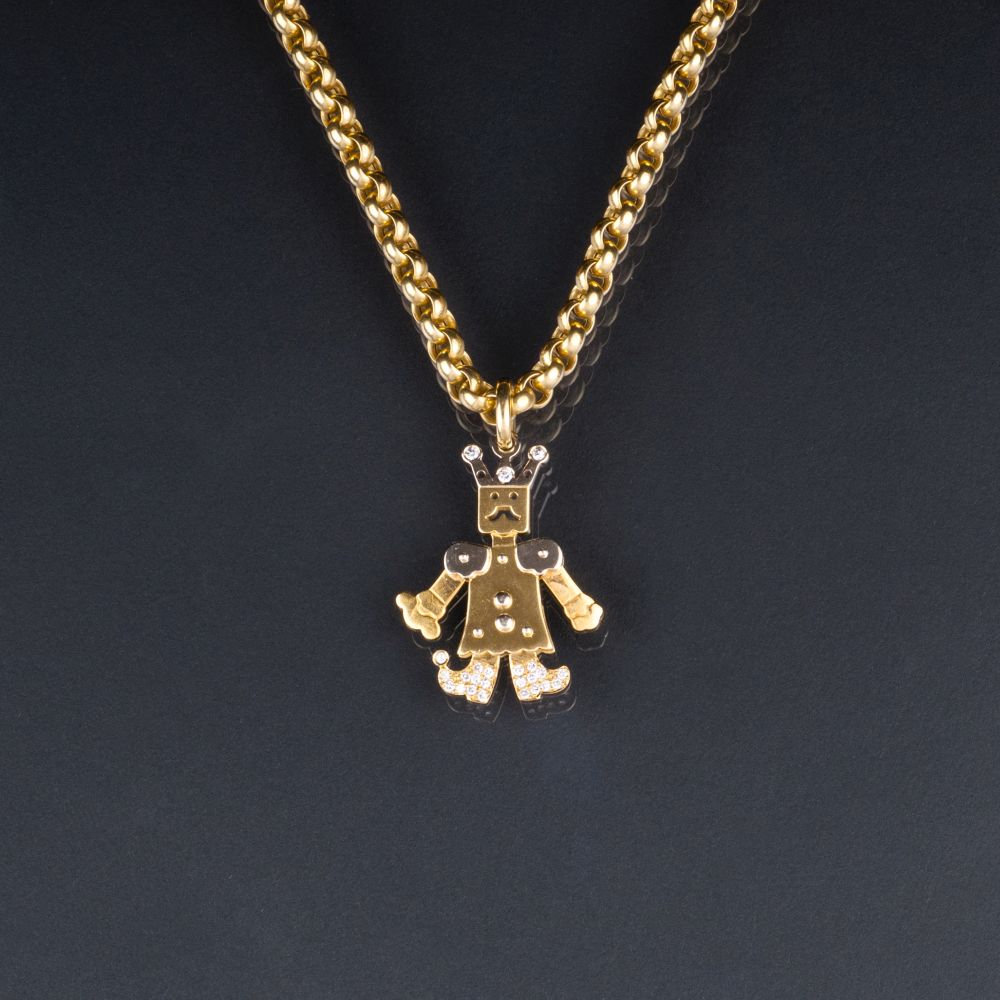 A Gold Necklace with Diamond Pendant 'Jumping Jack' with Crown A Gold Necklace with Diamond Pendant 'Jumping Jack' with Crown