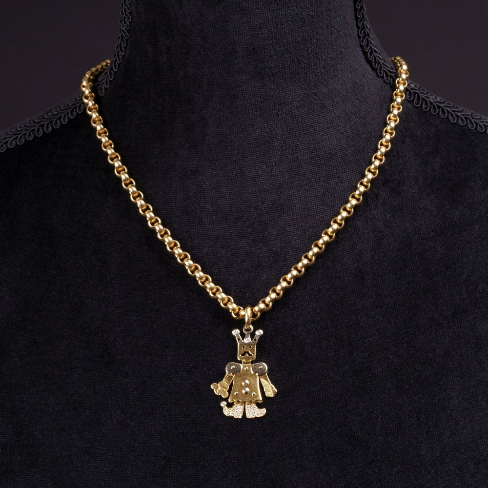 A Gold Necklace with Diamond Pendant 'Jumping Jack' with Crown - image 2
