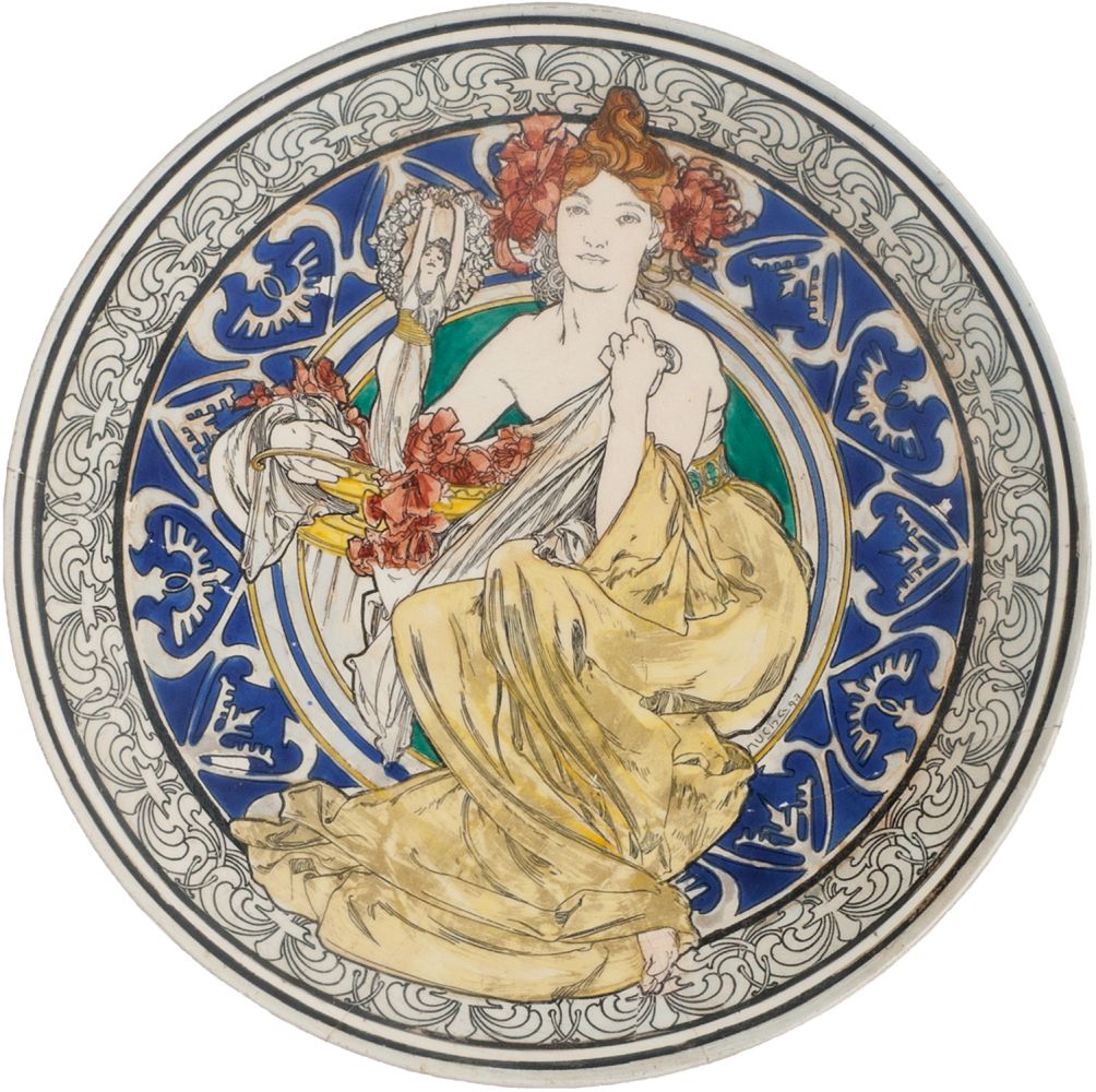 Alfons Mucha - Fayenceteller 'Allegorie des Herbstes' Fayenceteller 'Allegorie des Herbstes'