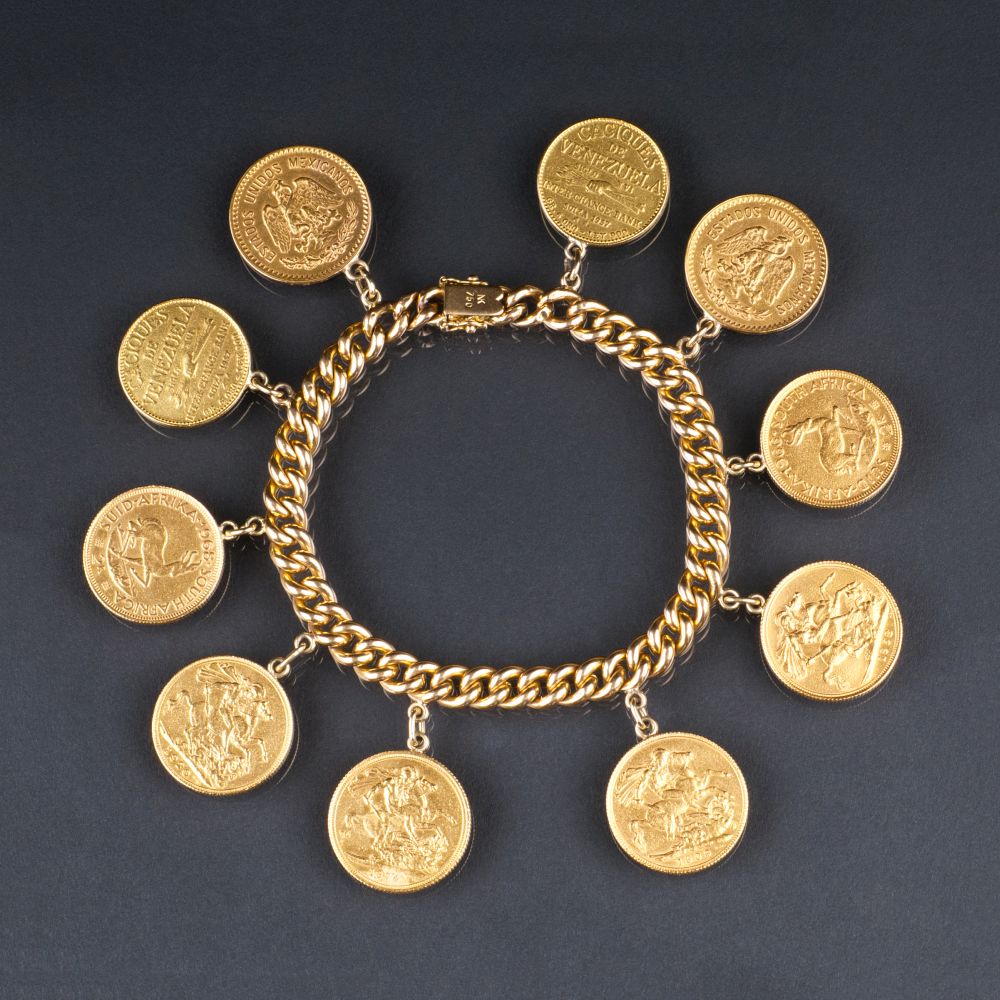 A heavy Gold Bracelet with 10 Coin Pendants - image 2