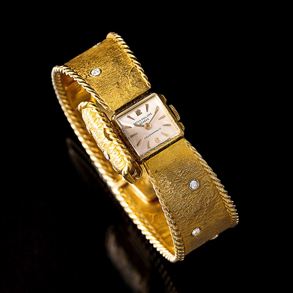 A Golden Lady's Dress Wristwatch with Diamonds - image 2