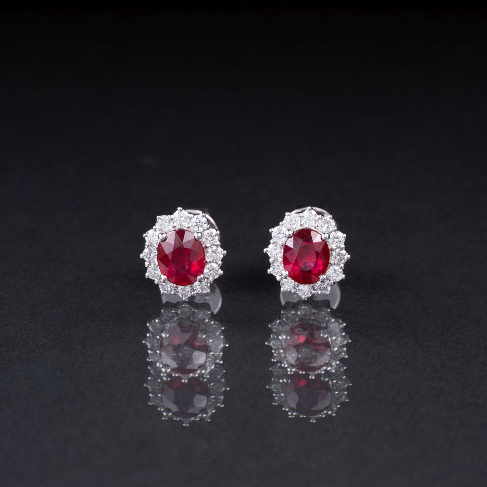 A Pair of small Ruby Diamond Earstuds A Pair of small Ruby Diamond Earstuds