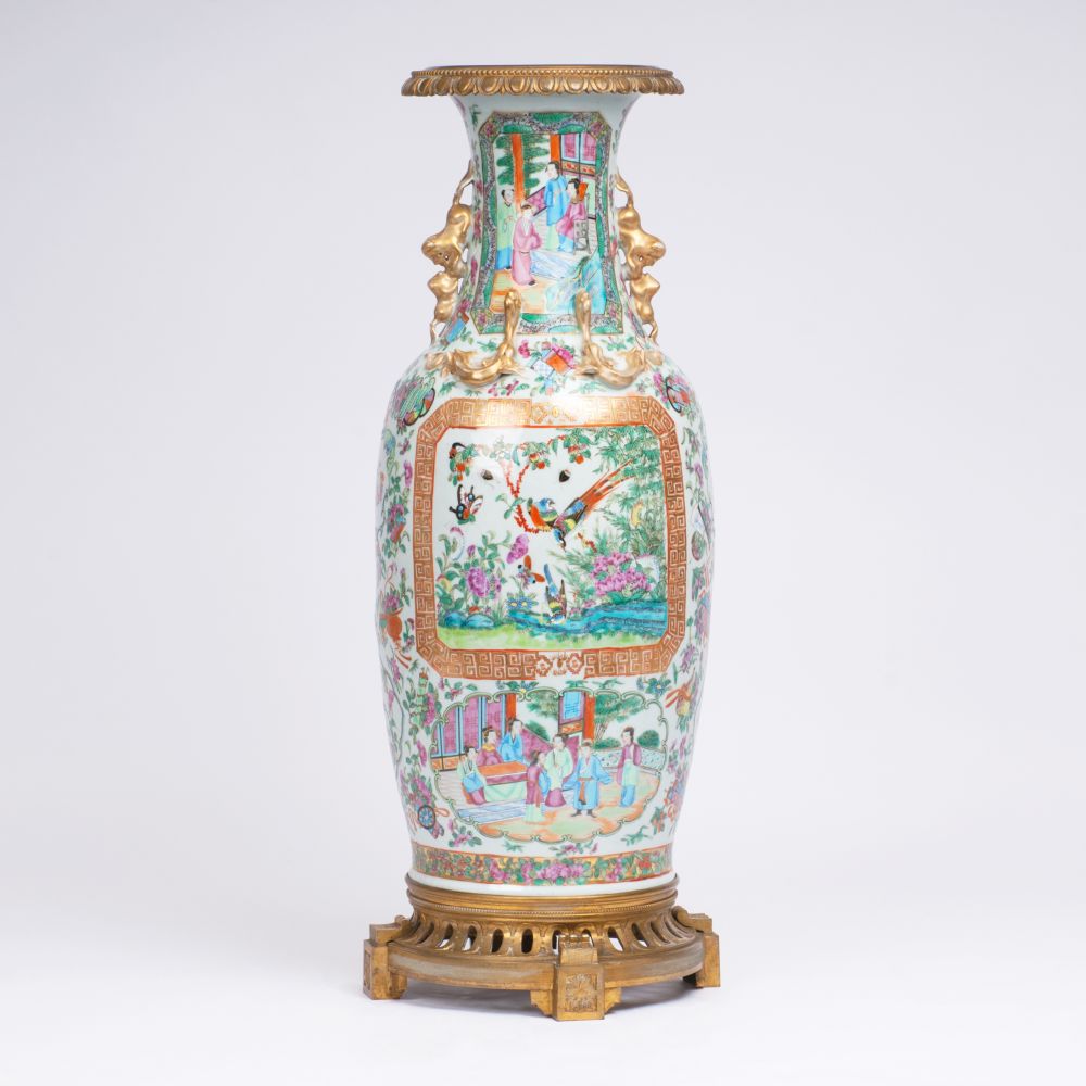 A Large Canton Vase with Bronze Mount A Large Canton Vase with Bronze Mount