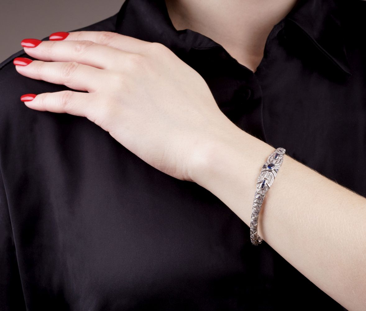 A Sapphire Diamond Bracelet in the Style of Art-déco - image 2