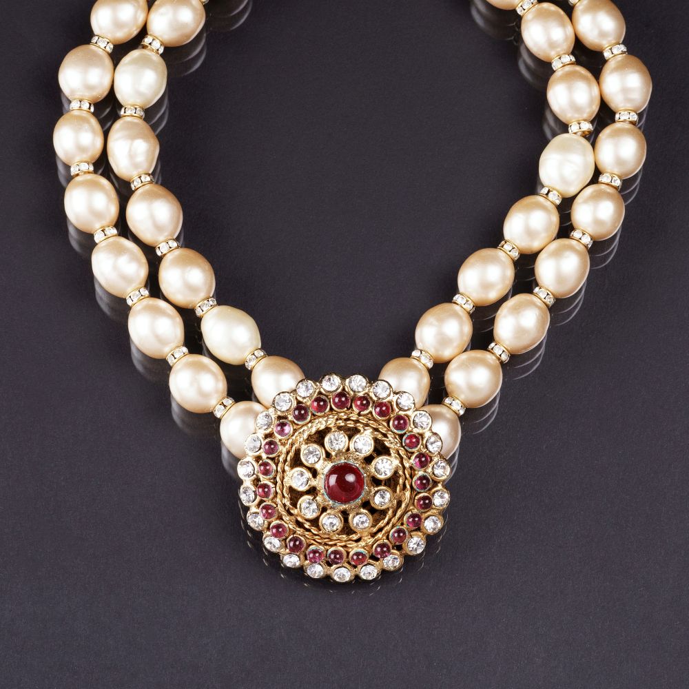 A Two-Row Faux Pearl Collier with Pendant - image 2