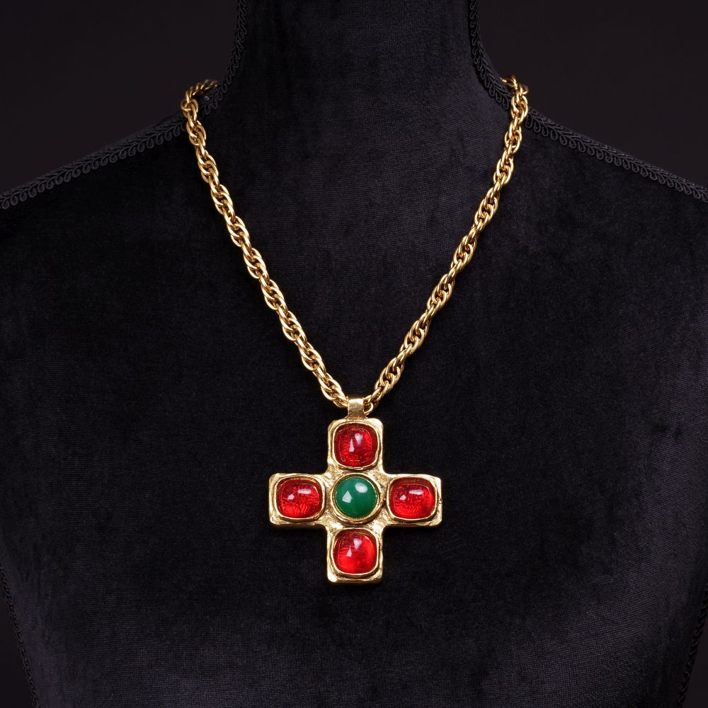 Chanel - A Gripoix Necklace with Byzantine Style Cross Pendant A Gripoix Necklace with Byzantine Style Cross Pendant