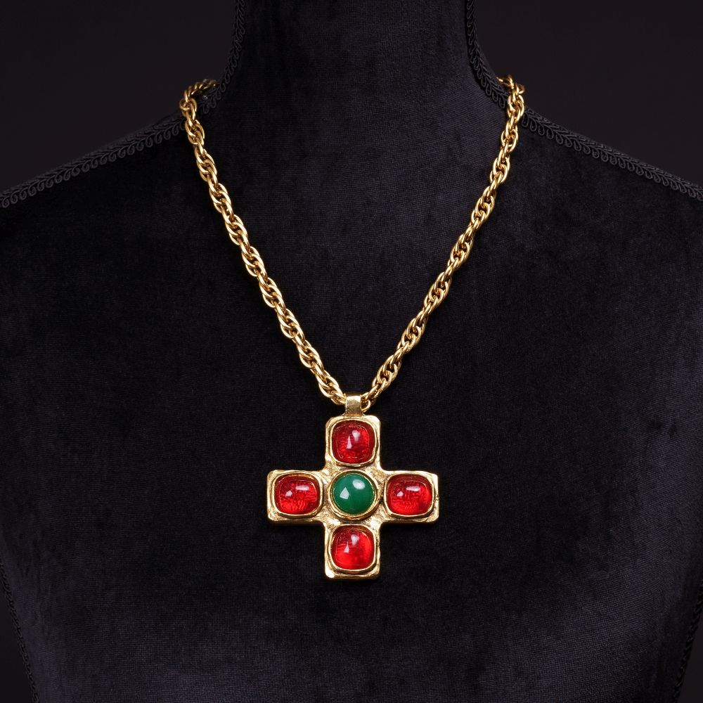 Chanel: A Gripoix Necklace with Byzantine Style Cross Pendant