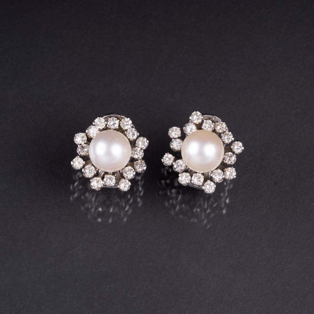 A Pair of Pearl Diamond Earrings A Pair of Pearl Diamond Earrings