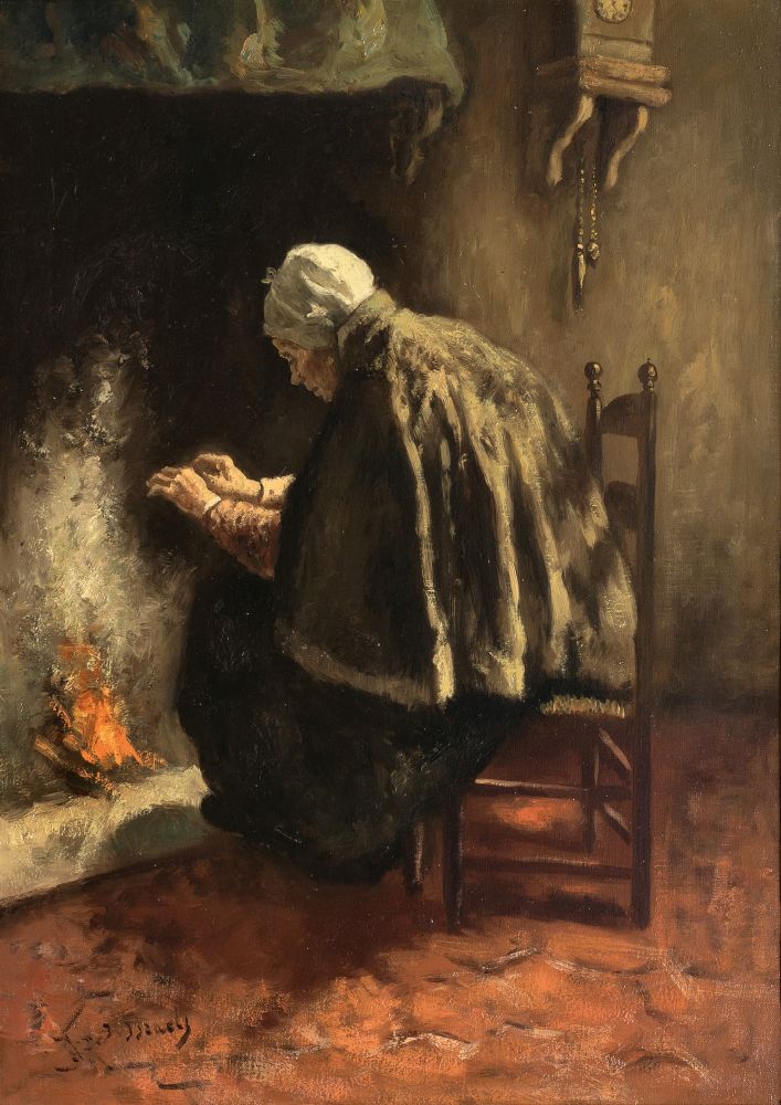 Woman by a Fireplace