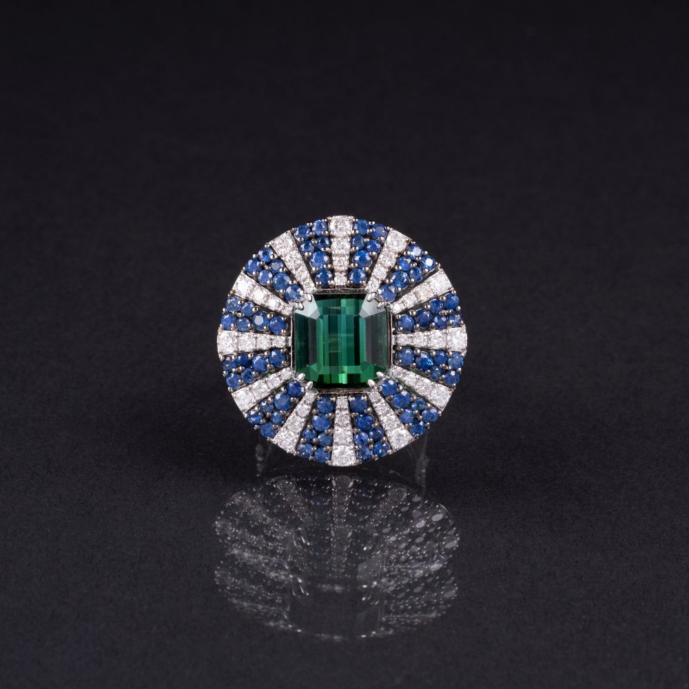 A Cocktali Ring withTourmaline, Sapphire and Diamond