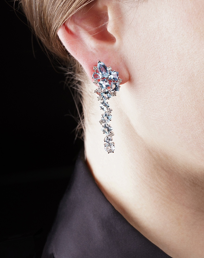 A Pair of Aquamarine Diamond Earrings - image 2