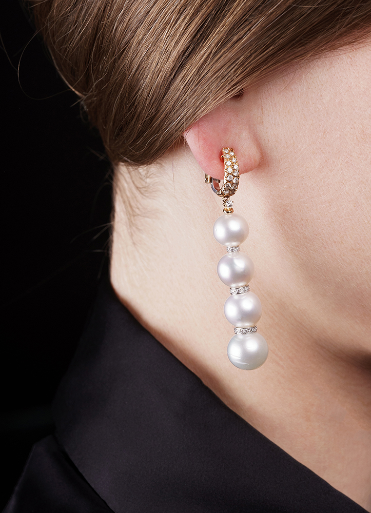 A Pair of Southsea Pearl Diamond Earrings - image 2