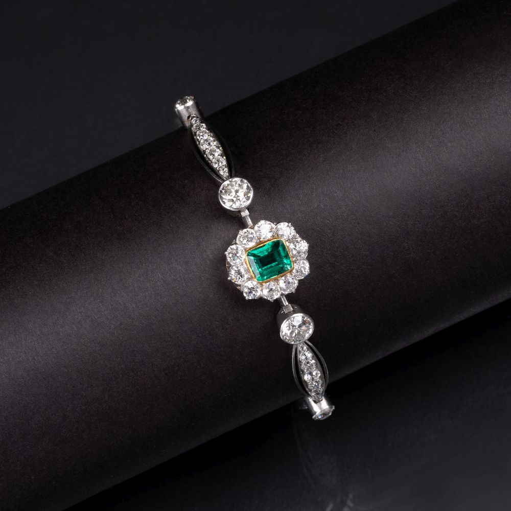 Hochfeines Altschliffdiamant-Armband mit Smaragd