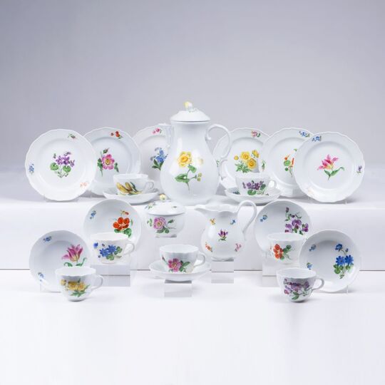 A Coffee Service with Flower Painting for 13 Persons