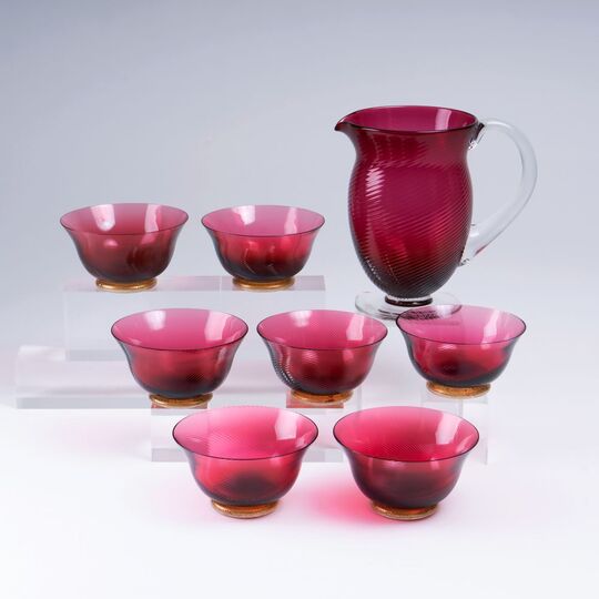 A Murano Glass Jug with 10 Dessert Bowls