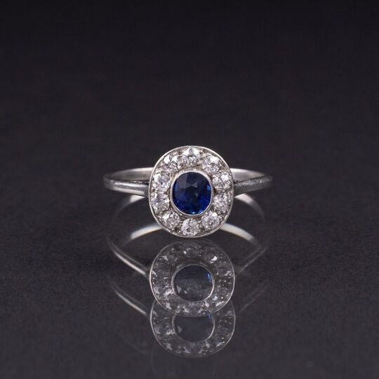 A petite Art Nouveau Sapphire Diamond Ring