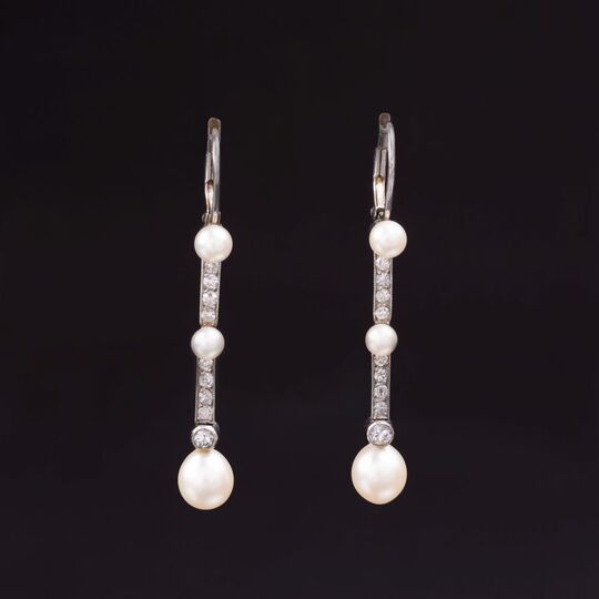 A Pair of Art Nouveau Diamond Pearl Earpendants