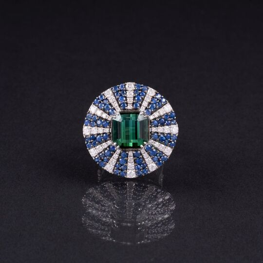 A Cocktali Ring withTourmaline, Sapphire and Diamond