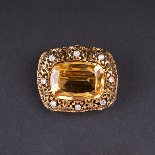 A Vintage Citrine Diamond Brooch