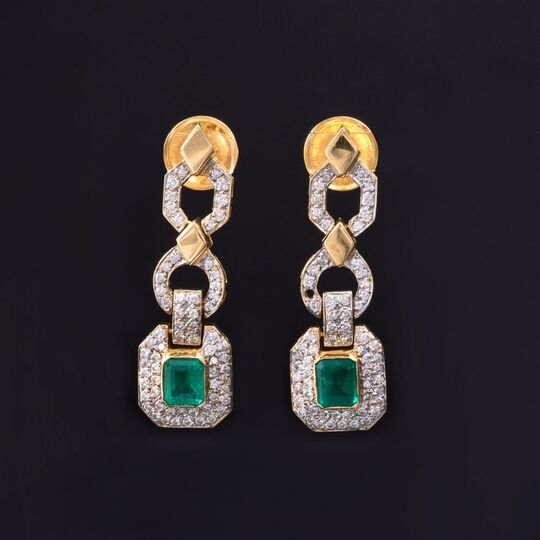 A Pair of Diamond Emerald Earpendants