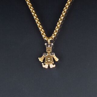 A Gold Necklace with Diamond Pendant 'Jumping Jack' with Crown