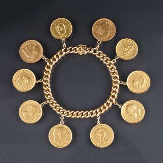 A heavy Gold Bracelet with 10 Coin Pendants