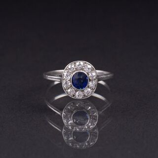 A petite Art Nouveau Sapphire Diamond Ring