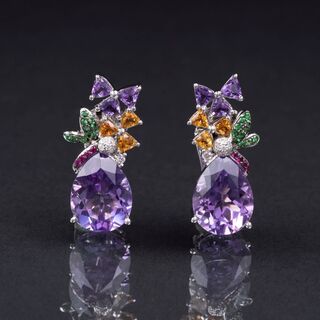 A Pair colourful Amethyst Diamond Citrine Earrings with Pink-Sapphires