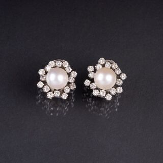 A Pair of Pearl Diamond Earrings
