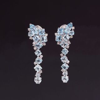 A Pair of Aquamarine Diamond Earrings