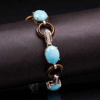 A Turquoise Tigereye Bracelet with Diamonds